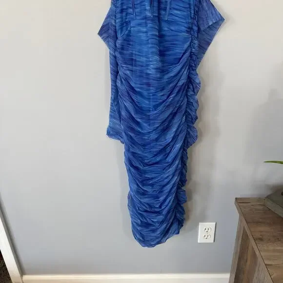 Akira Aqua Babe Mesh Printed Midi Dress BodyCon Size Small Form Fitting Blues - Picture 5 of 14